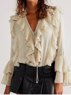 Free People NWT Ruffled Blouse bodysuit size M